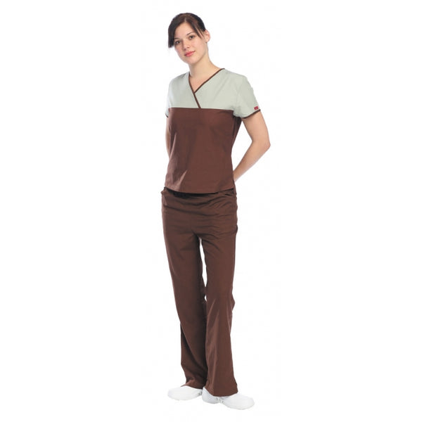 1025 - 2 TONE V-NECK MOCK WRAP SCRUB SET