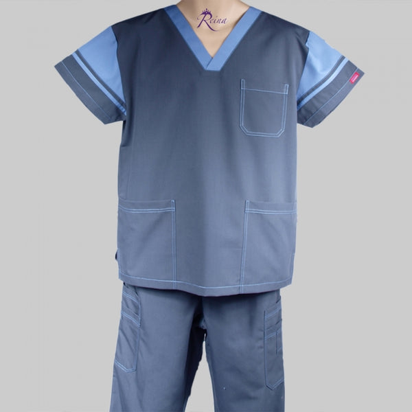 1035 - V-NECK WITH CONTRAST COLOR NECK AND SLEEVES SCRUB SET