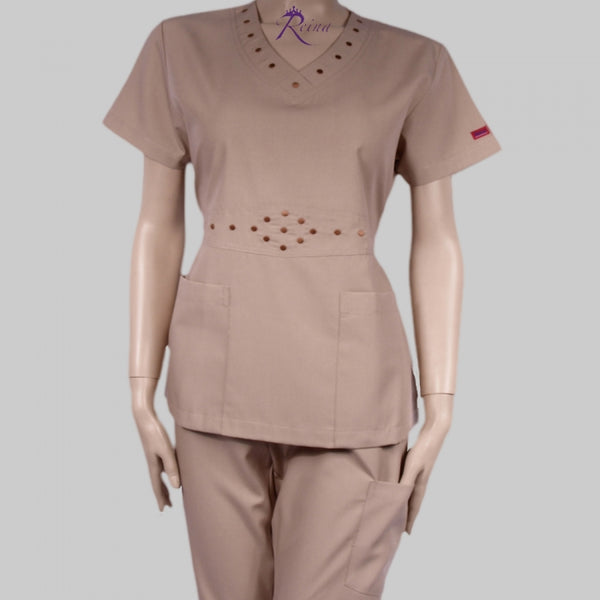 1211 - V-NECK WITH DOT EMBROIDERY SCRUB SET