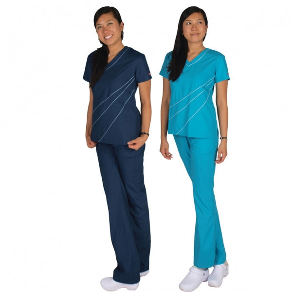 1215 - V-NECK W/ DIAGONAL PIPING SCRUB SET