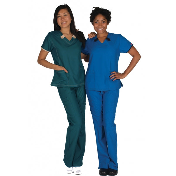 1229 - V-NECK W/ CONTRAST COLOR PLACKETS ON NECKLINE SCRUB SET