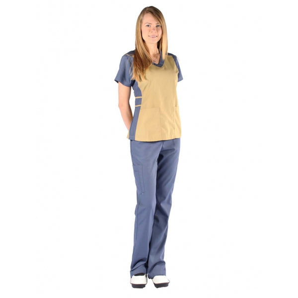 1230 - V-NECK TOP WITH COMPLIMENTARY COLOR SIDE PANEL SCRUB SET