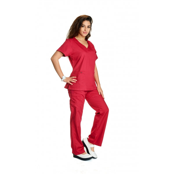 126 - V-NECK W/ WORKING BUTTON ON POCKET SCRUB SET