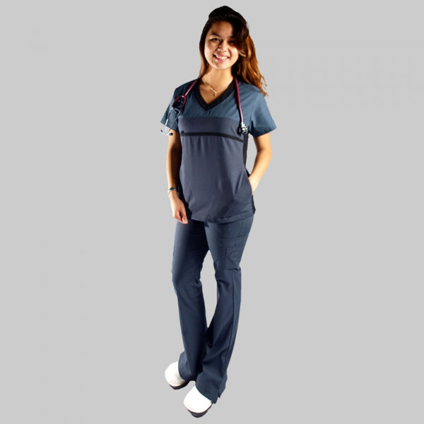 13417 - THREE COLOR V-NECK TOP WITH YOKE AND BIAS TAPE SCRUB SET