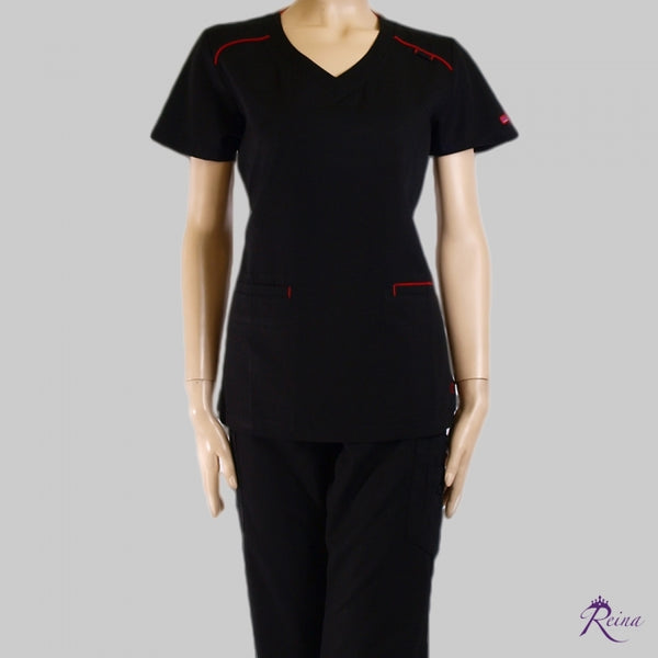 13439 - V-NECK WITH CONTRAST COLOR WELT POCKET LINING SCRUB SET