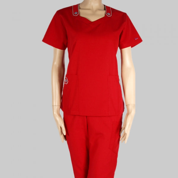 13441 - PENTAGON NECK TOP WITH BUTTON DETAIL SCRUB SET