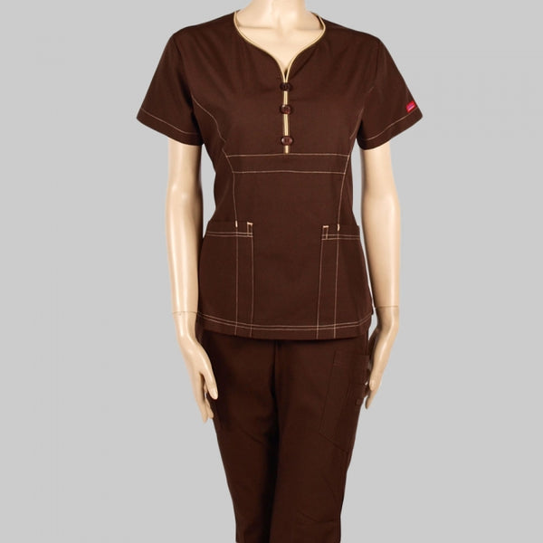 13446 - HEARTSHAPED NECKLINE WITH BUTTON SCRUB SET