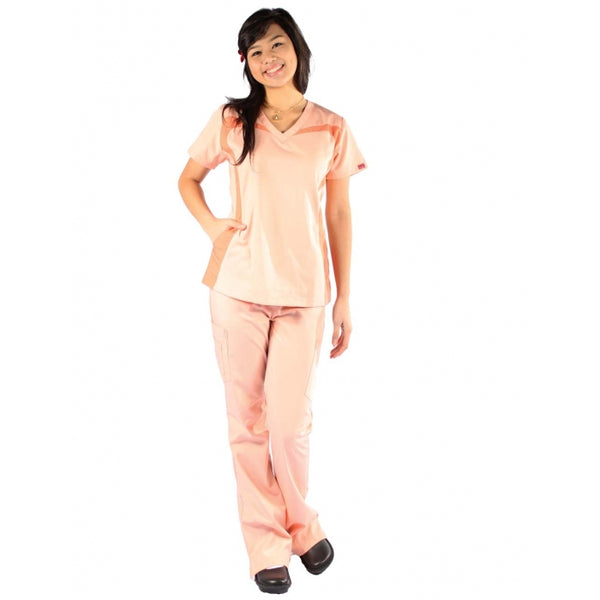 1355 - V-NECK WITH CURVED SHAPED CONTRAST COLOR SCRUB SET