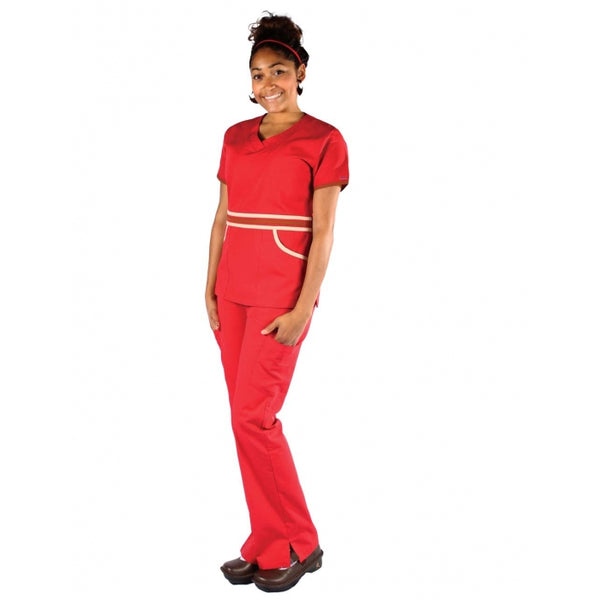 1356 - V-NECK W 3 CONTRAST COLOR LINES SCRUB SET