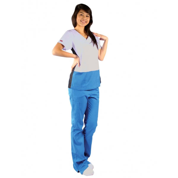 1357 - V-NECK 3 COLOR BLOCK SCRUB SET