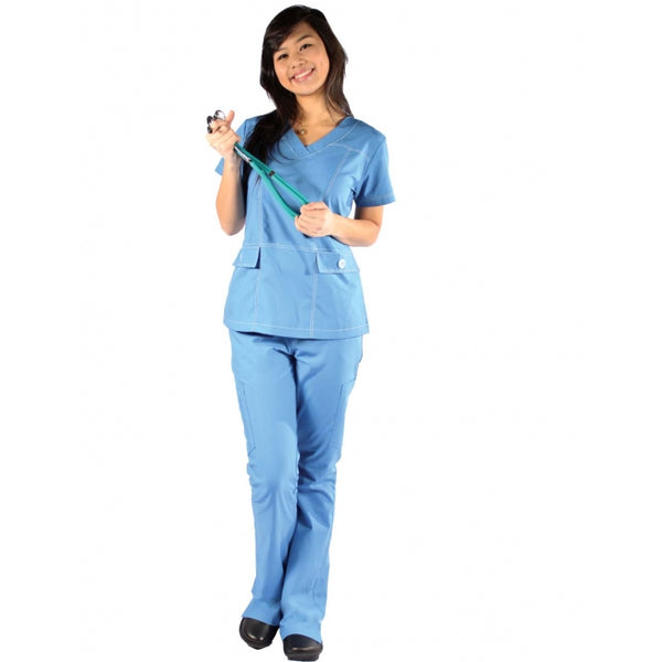 1359 - V-NECK W/ CONTRAST STITCHING AND BUTTON POCKETS SCRUB SET