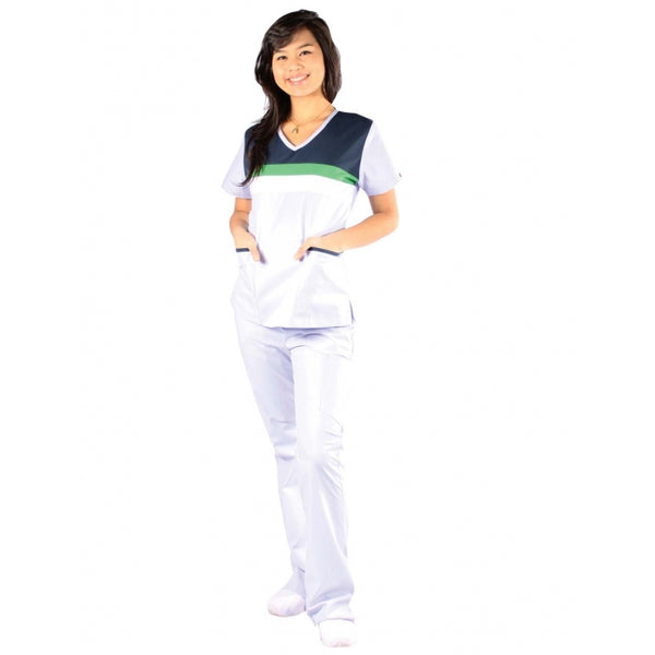 1369 - V-NECK WITH 3 COLOR BLOCK YOKE SCRUB SET