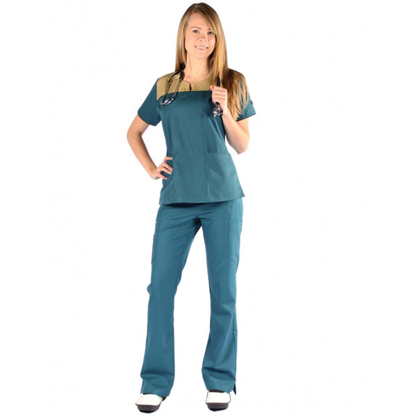 1373 - KEY HOLE NECK WITH CONTRAST COLOR YOKE SCRUB SET