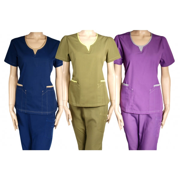 15661 - ROUND NECK TOP WITH CONTRAST COLOR SCRUB SET