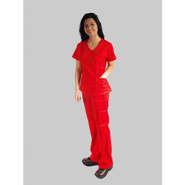 15662 - MOCK WRAP TOP WITH BUTTON BELT DETAIL SCRUB SET