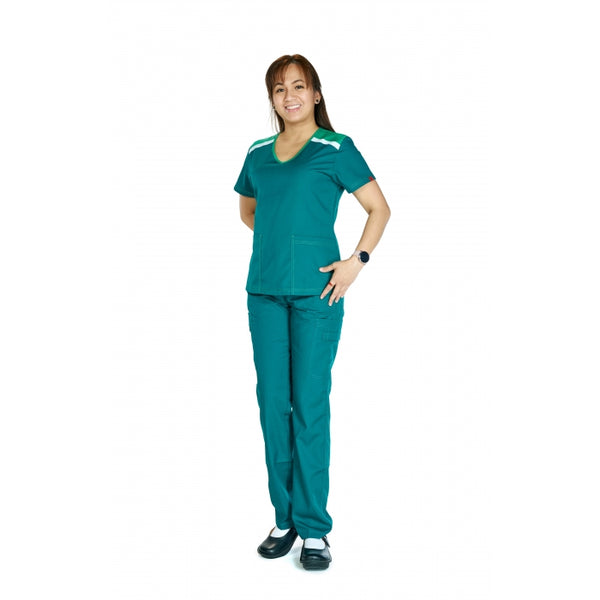 15664 - V-NECK W/ CONTRAST COLORED SHOULDERS SCRUB SET