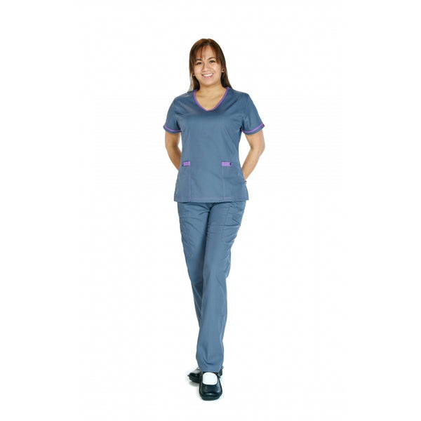 15672 - V-NECK WITH CONTRAST COLOR DESIGN FLEXIBLE SCRUB SET