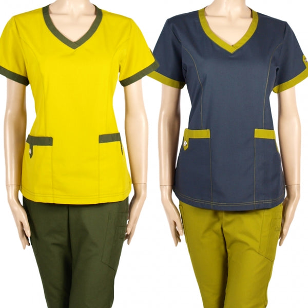 15673 - V-NECK TOP WITH CONTRAST COLOR PANTS SCRUB SET