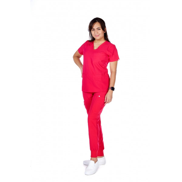 1608 V-NECK W/ 3 WELT POCKETS LUXE STRETCH W/ J8608 JOGGER PANTS SCRUB SET