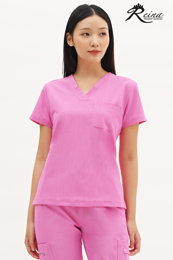 16091 - V-NECK WITH 1 CHEST POCKETS LUXE STRETCH TOP