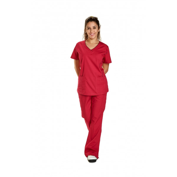 16641 - V-NECK WITH CONTRAST COLOR NECK AND PRINCESS LINE DETAIL SCRUB SET