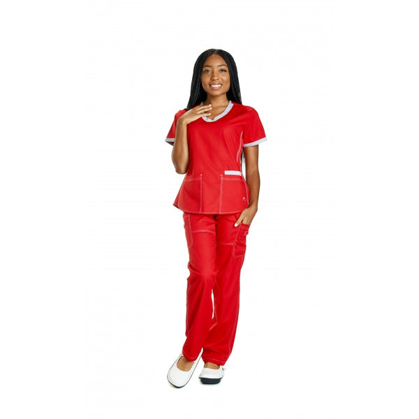 16644 - 2 TONE V-NECK TOP WITH STRETCHY KNIT SIDES SCRUB SET