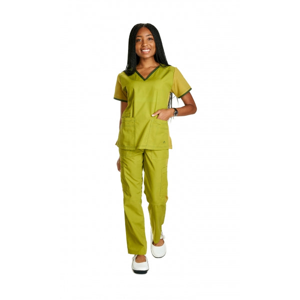 17401 - V-NECK CONTRAST COLOR NECKBAND SCRUB SET