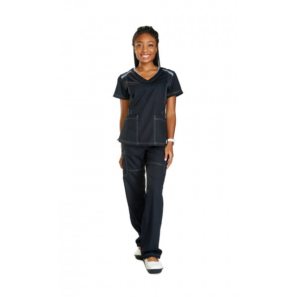 17408 - V-NECK TOP WITH GREY CUTOUTS AND INSTRUMENT LOOP SCRUB SET