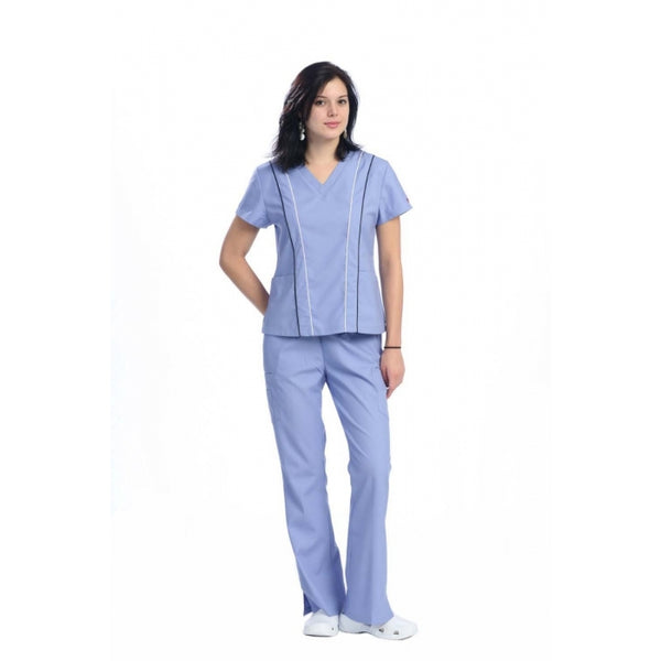 1816 - V-NECK TOP WITH VERTICAL PIPING SCRUB SET