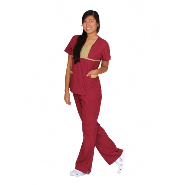 1829 - U-NECK RUFFLE TRIM SCRUB SET