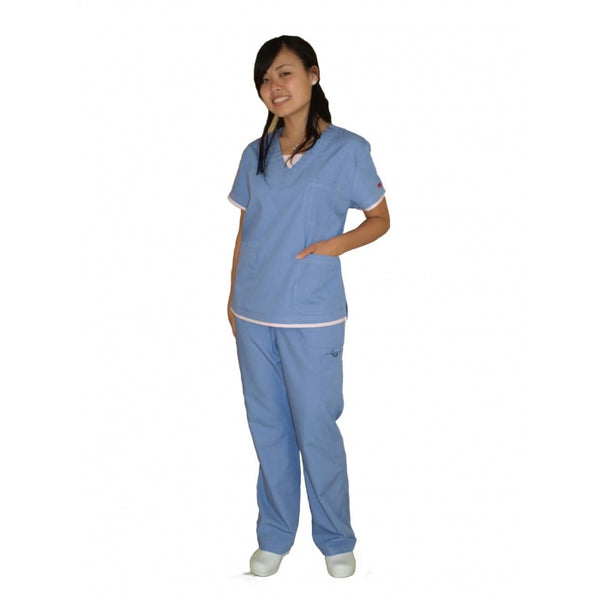 1834 - V-NECK TOP WITH CONTRAST COLOR INSERT SCRUB SET