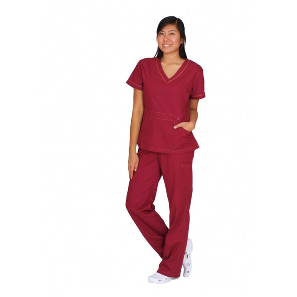 1841 - V-NECK BUTTON BELT DETAIL SCRUB SET