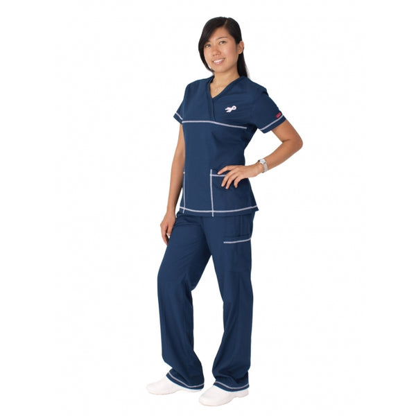 1904 - V-NECK WITH AWARENESS RIBBON EMBROIDERY SCRUB SET