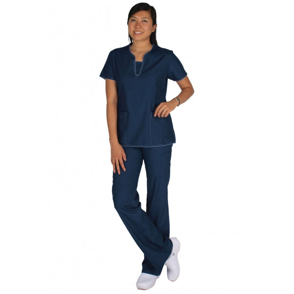 1907 - NOTCHED NECK WITH CONTRAST COLOR TRIM SCRUB SET