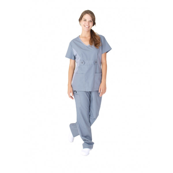 1919 - V-NECK WITH CONTRAST COLOR SIDE PANEL AND MINI BELT SCRUB SET