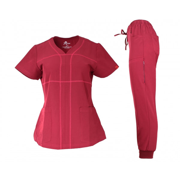 19206JG - V-NECK WITH CRISS CROSS STITCHING DESIGN STRETCH JOGGER SCRUBS SET