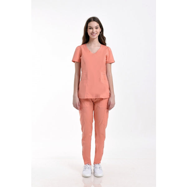 19218 - V-NECK W/ PUFF SLEEVE STRETCH SCRUB SET