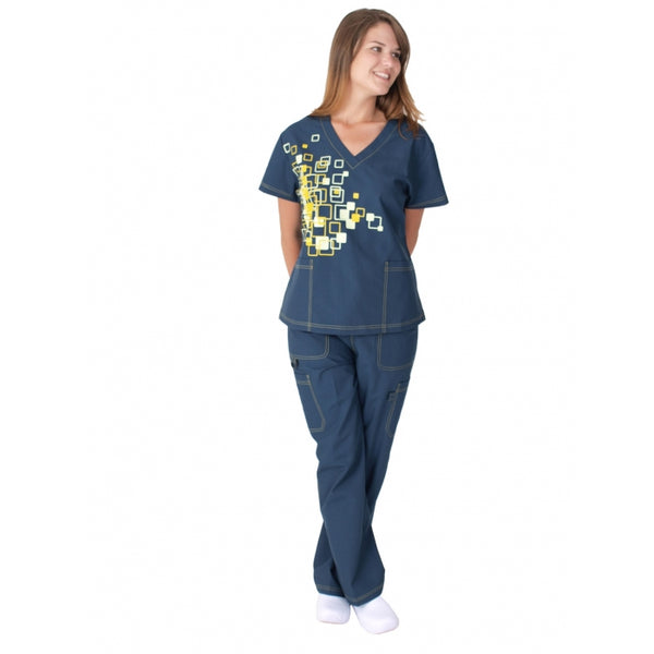 1942 - V-NECK WITH ABSTRACT PRINT SCRUB SET