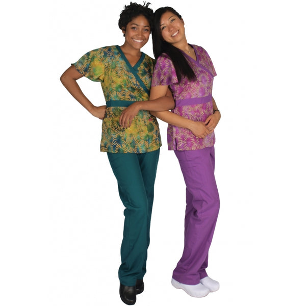 1945 - PRINTED BATIK MOCK WRAP SCRUB SET