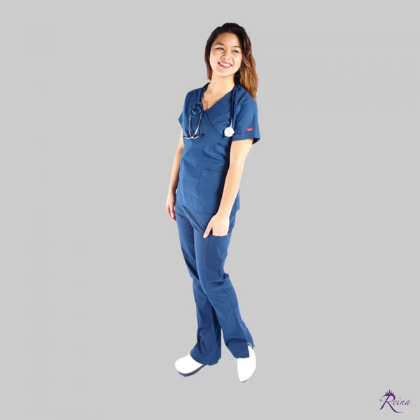 88101 - BASIC NAVY MOCK WRAP TOP WORK WEAR SCRUB SET