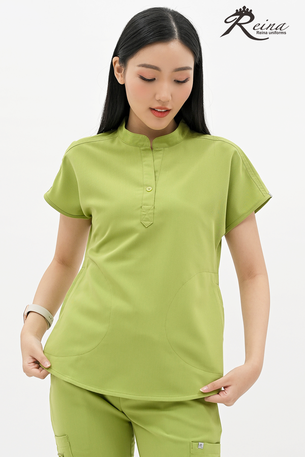 18010 - MANDARIN COLLAR TUNIC STRETCH TOP WITH BUTTON