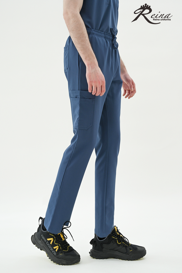 61006 - MEN'S 6 POCKET ELASTIC DRAWSTRING STRETCH SLIM CARGO SCRUB PANTS