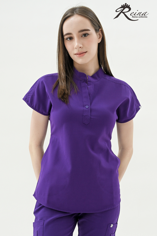 18010 - MANDARIN COLLAR TUNIC STRETCH TOP WITH BUTTON