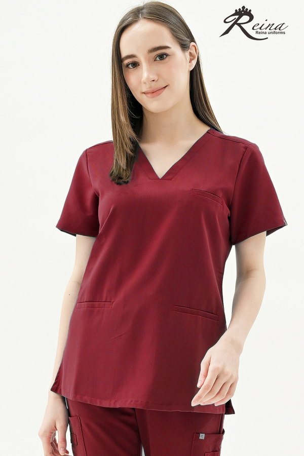 16083 - V-NECK W/ 3 WELT POCKETS LUXE STRETCH TOP