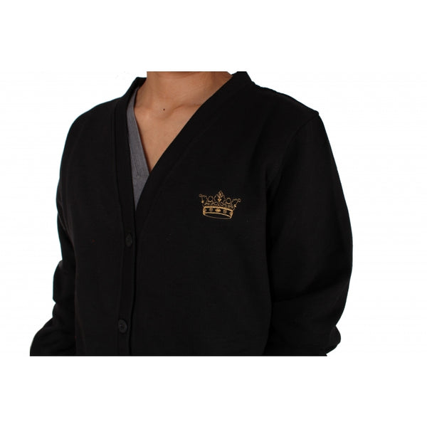 JFV40 - V-NECK BUTTON COTTON FLEECE SWEATER CROWN EMBROIDERED CARDIGAN