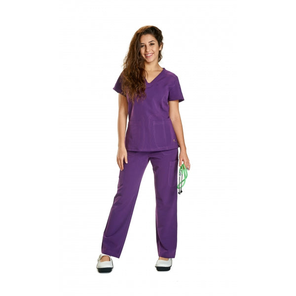 ST108 - V-NECK TOP WITH ZIPPER SLEEVE STRETCH SCRUB SET