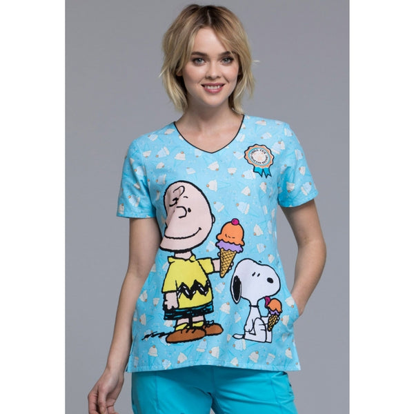 TOONIFORMS BY CHEROKEE WOMEN'S V-NECK TF618 PNUT (PEANUTS CHILL CHARLIE BROWN) SCRUB TOP