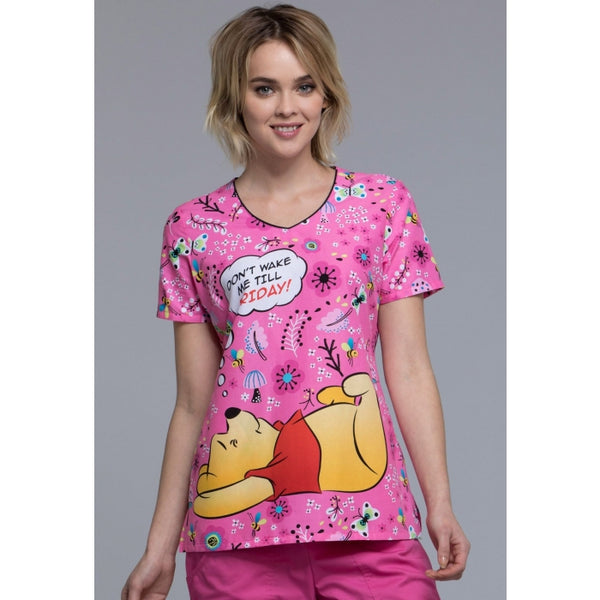 TOONIFORMS BY CHEROKEE WOMEN'S V-NECK TF626 PHWM (WINNIE THE POOH DON'T WAKE ME UP) SCRUB TOP