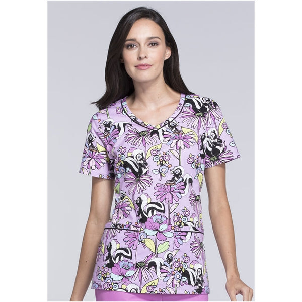 TOONIFORMS BY CHEROKEE WOMEN'S V-NECK TF633 BACA (CALL ME FLOWER BAMBI) SCRUB TOP