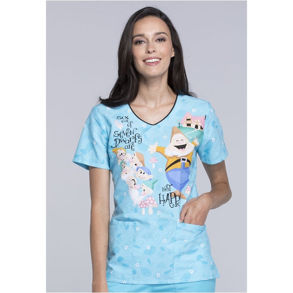 TOONIFORMS BY CHEROKEE WOMEN'S V-NECK TF635 PRYD (SNOW WHITE HAPPY DWARFS) SCRUB TOP